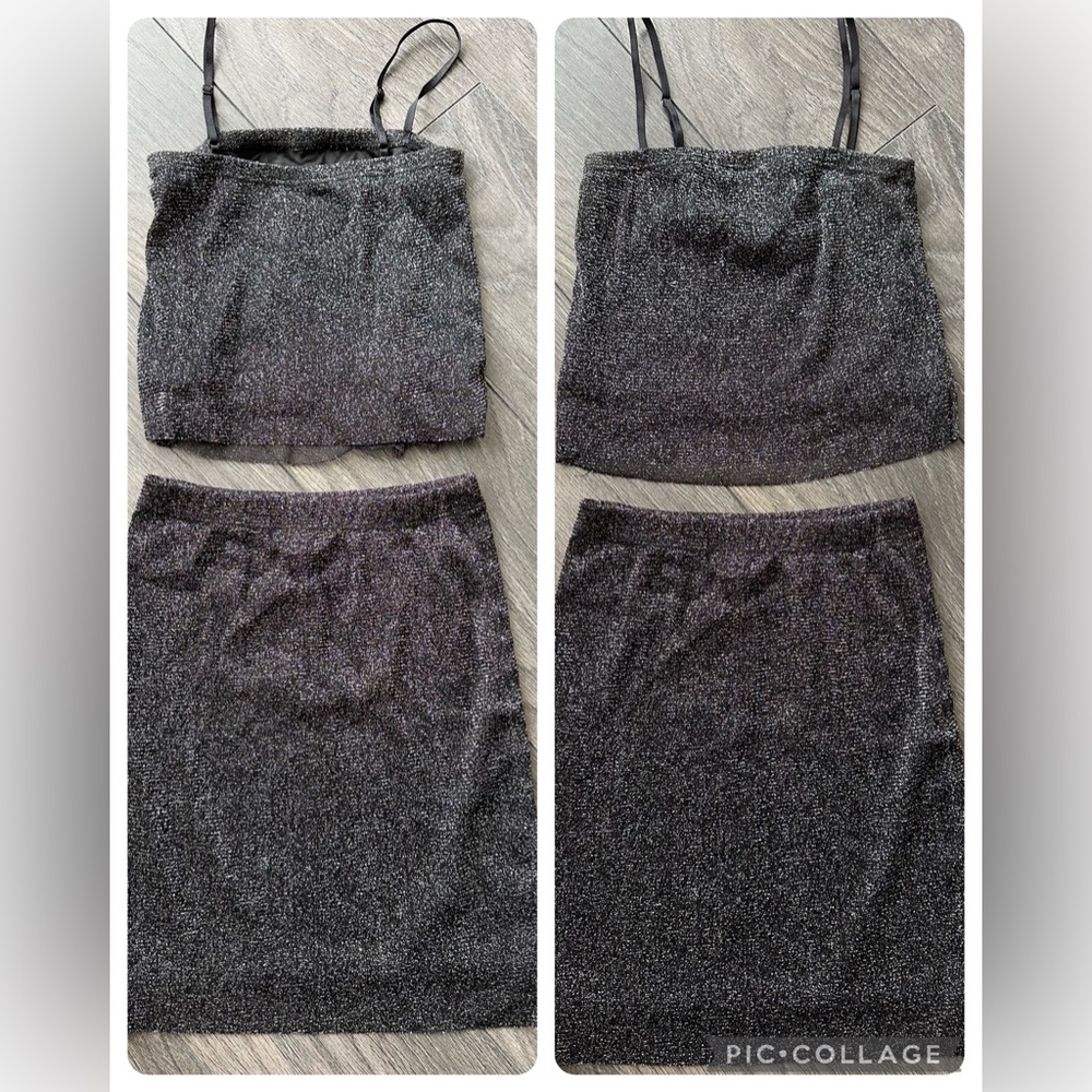 2 piece Black and silver glittery medium skirt and top